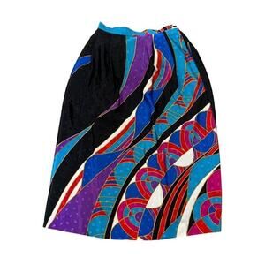 VINTAGE Printed Sateen Mid Length High Waist Side Button Skirt 6